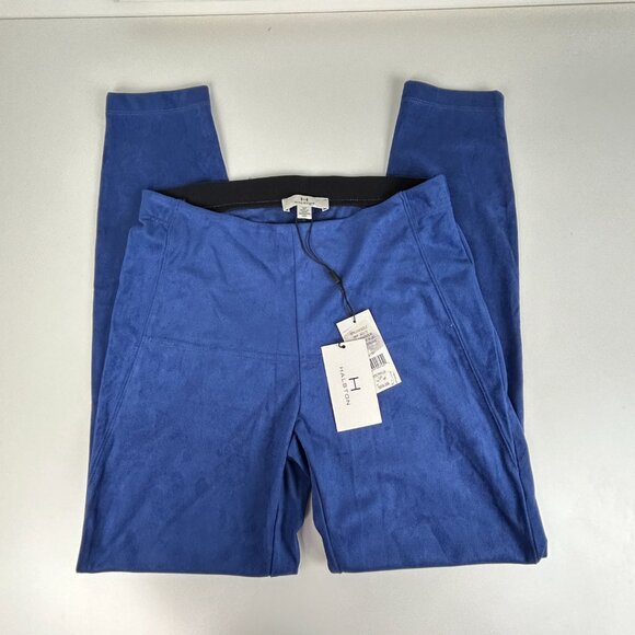 H Halston Leggings Women S Faux Suede Mid Rise Pull On Stretch Blue Skinny *Flaw - Picture 1 of 14